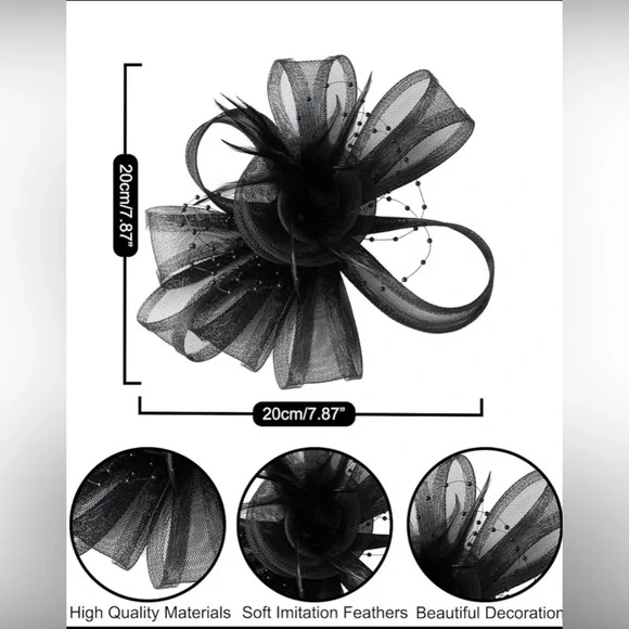 Fascinators Hat Women Tea Party Headband Flower Cocktail Mesh One Size Black NIP - Picture 8 of 9